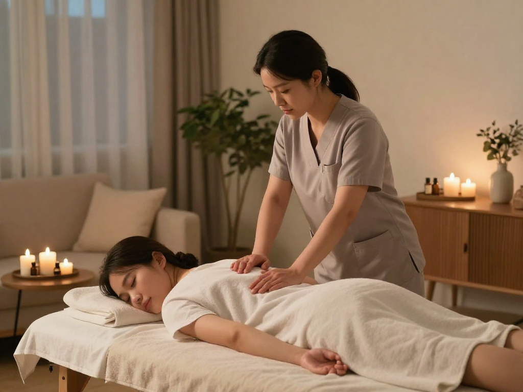 Indulge in luxury 인천출장안마 at home with a professional therapist creating a serene atmosphere.