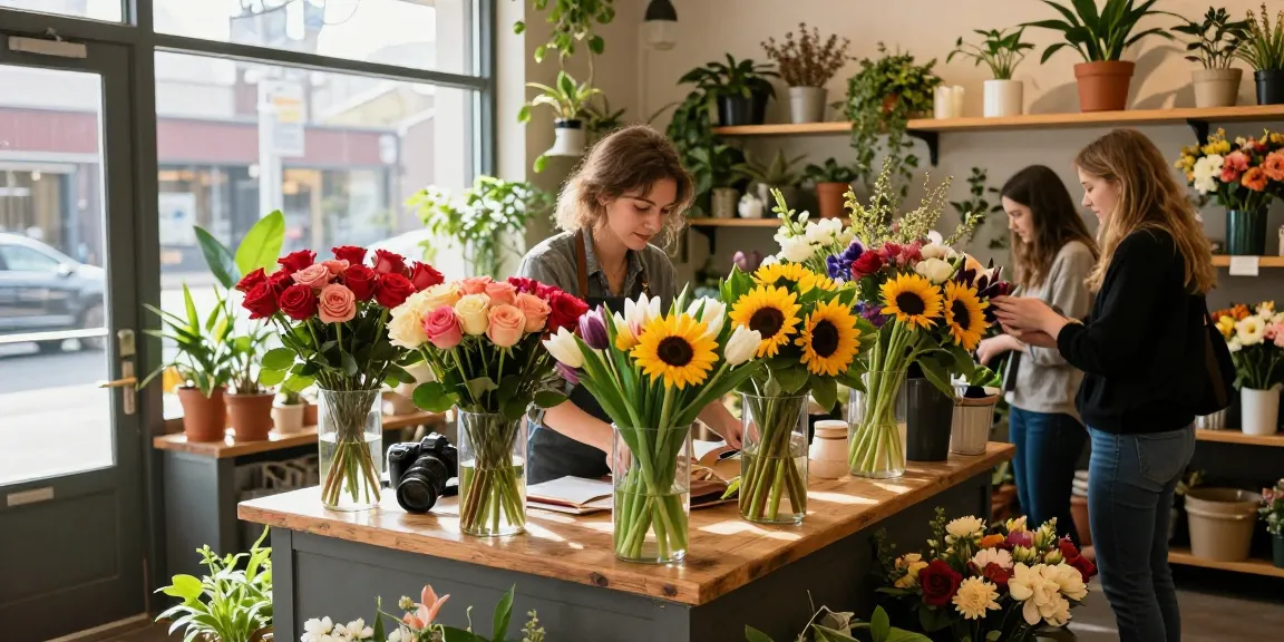 St Albert florist arranging vibrant seasonal bouquets in a charming flower shop.